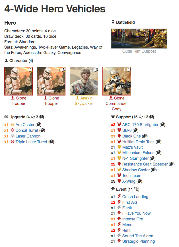4-wide Hero Vehicles Decklist