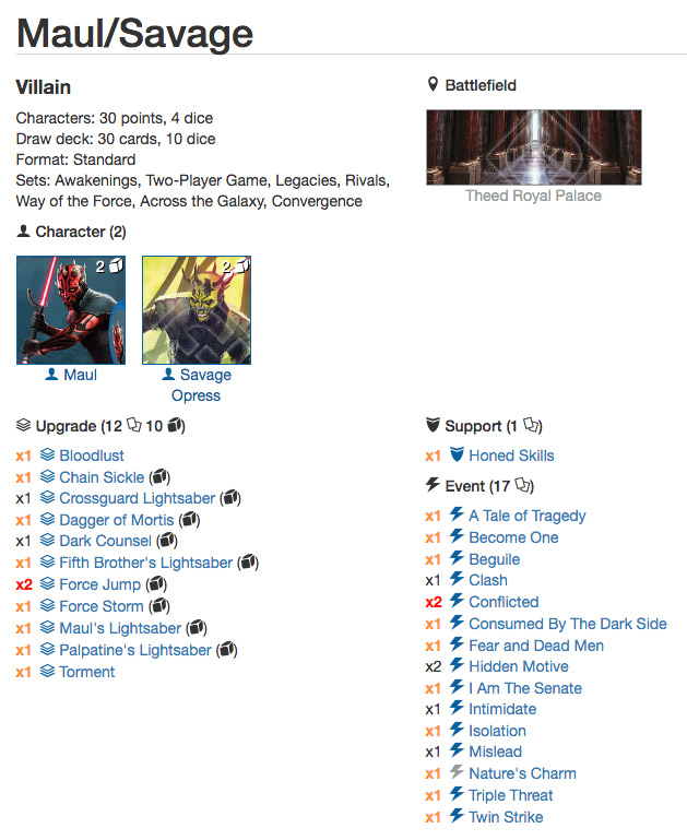 Maul/Savage Decklist